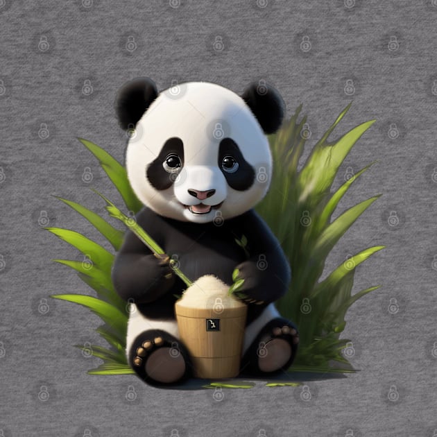 Cute baby panda sitting eating bamboo by JPXD